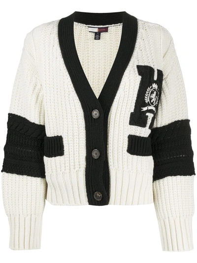 Shop Tommy Hilfiger Chunky-knit Embroidered Logo Cardigan In White