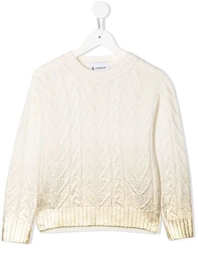 Shop Dondup Chunky Cable Knit Jumper In White