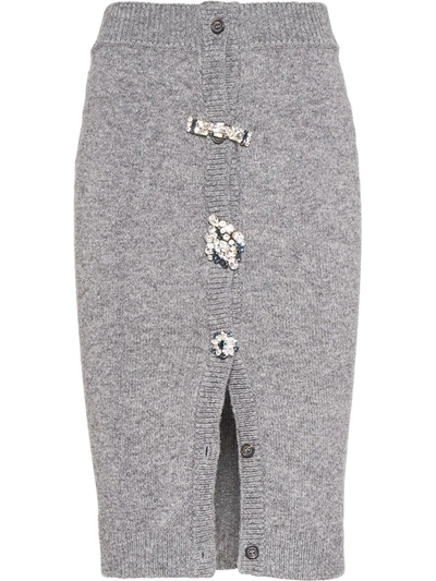 Shop Miu Miu Crystal-button Knitted Skirt In Grey