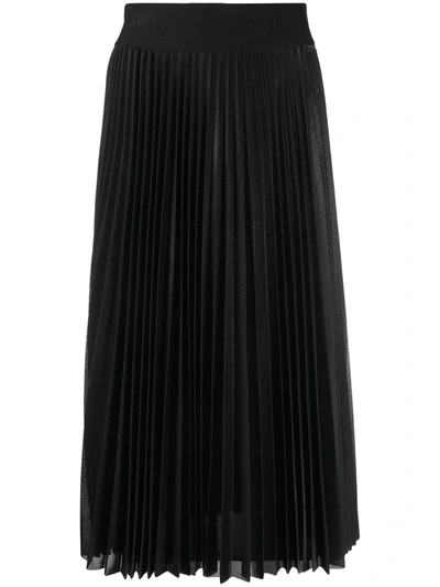 Shop Liu •jo Pleated Midi Skirt In Black