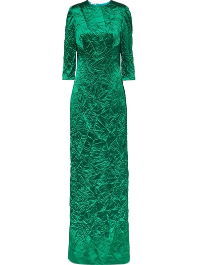 Shop Miu Miu Crinkled-effect Floor-length Gown In Green