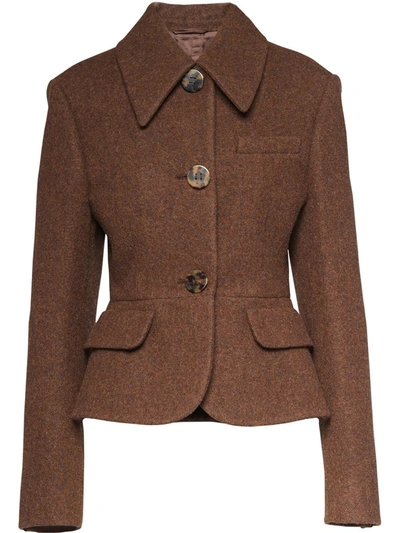 Miu Miu Single-breasted Fitted Jacket In Brown