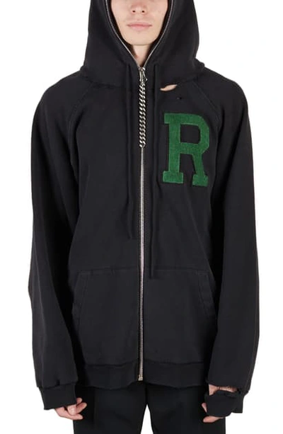 R-logo Zip-up Cotton-jersey Hooded Sweatshirt In Black