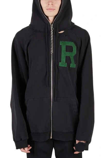 Shop Raf Simons Oversize Distressed Zip Cotton Hoodie In Black