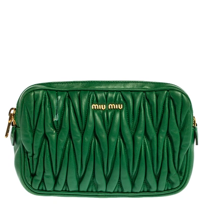 Pre-owned Miu Miu Green Matelasse Leather Mini Crossbody Bag