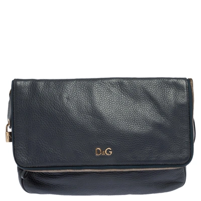 Pre-owned Dolce & Gabbana Blue Leather Lily Twist Fold Over Shoulder Bag