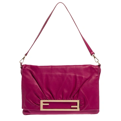 Pre-owned Fendi Purple Leather Cutout Flap Shoulder Bag