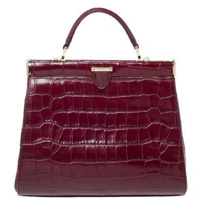 Pre-owned Aspinal Of London Maroon Croc Embossed Leather Top Handle Bag In Red