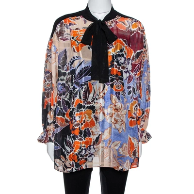 Pre-owned Just Cavalli Multicolor Floral Print Cotton & Silk Oversized Blouse S