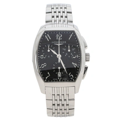 Pre-owned Longines Black Stainless Steel Evidenza L2.656.4.53.6 Men's Wristwatch 34 Mm In Silver