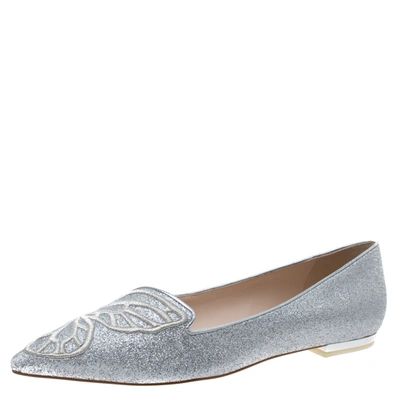 Pre-owned Sophia Webster Silver Glitter Bibi Butterfly Ballet Flats Size 40