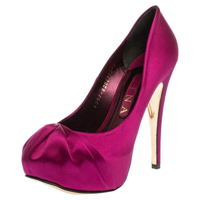 Pre-owned Gina Purple Satin Clair Hoodie Platform Pumps Size 38