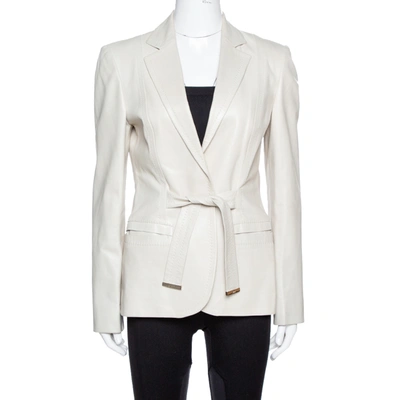 Pre-owned Gucci Pale Beige Leather Tie Front Blazer M