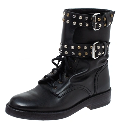 Pre-owned Isabel Marant Black Leather Teylon Studded Ankle Boots Size 35