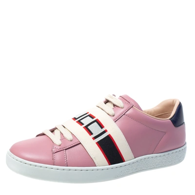 Pre-owned Gucci Stripe Low Top Sneakers Size 35 In Pink