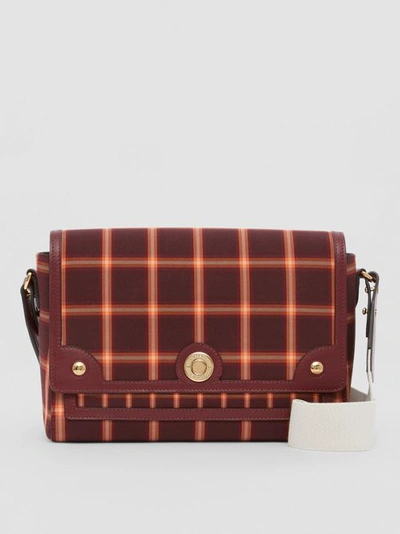 Shop Burberry Tartan Technical Cotton Note Crossbody Bag In Burgundy