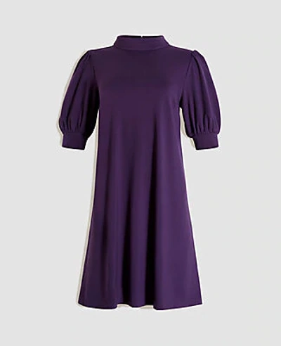 Shop Ann Taylor Puff Sleeve Mock Neck Shift Dress In English Violet