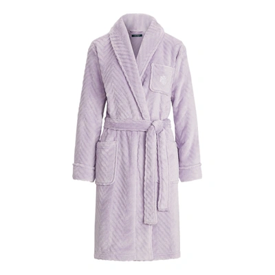 Shop Lauren Ralph Lauren Herringbone Shawl-collar Robe In Lavender