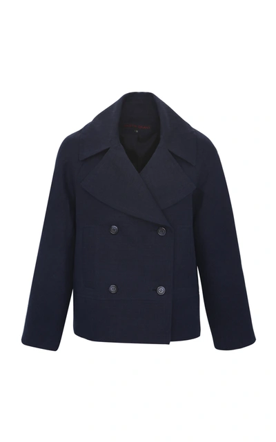 Shop Martin Grant Women's Limited Edition Cropped Textured Canvas Peacoat In Navy