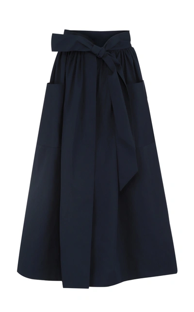 Shop Martin Grant Women's Belted A-line Cotton Midi Skirt In Navy