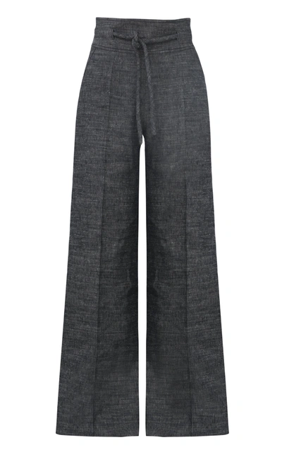 Shop Martin Grant Women's Belted Linen-silk Wide-leg Pants In Blue