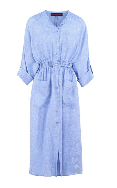 Shop Martin Grant Women's Oversized Linen Shirt Dress In Blue