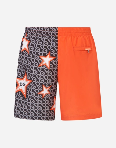 Shop Dolce & Gabbana Mid-length Swim Trunks With Star And Logo Print