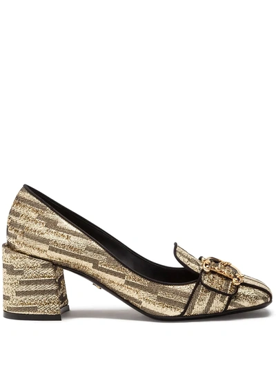 Shop Dolce & Gabbana Block Heel Loafers In Gold