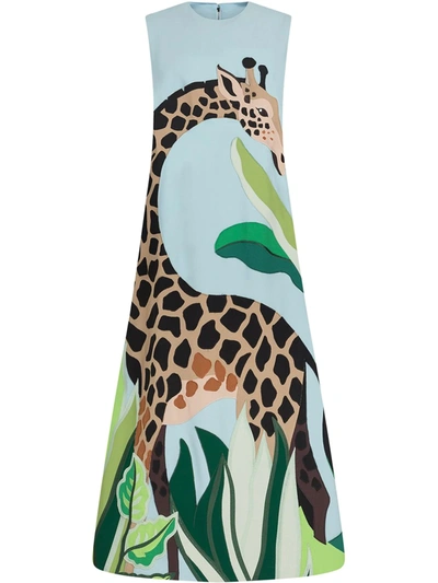 Dolce & Gabbana Long Sleeveless Dress In Cady With Giraffe Patch In Azure |  ModeSens