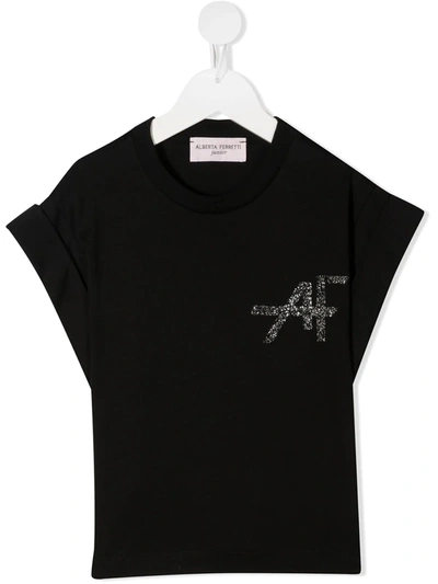 Shop Alberta Ferretti Short Sleeve Glitter T-shirt In Black