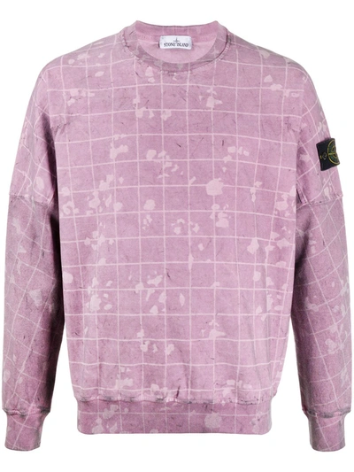 Shop Stone Island Paint-splatter Crewneck Sweatshirt In Purple