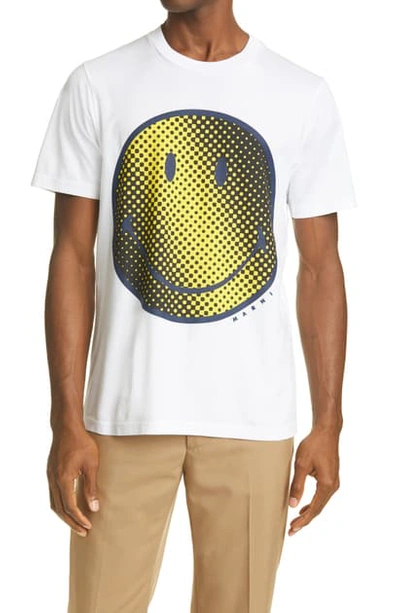 Shop Marni Smiley Face Graphic Cotton Tee In Lily/ White