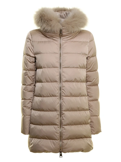 Shop Herno Fur Trim Tech Taffeta Puffer Coat In Light Beige