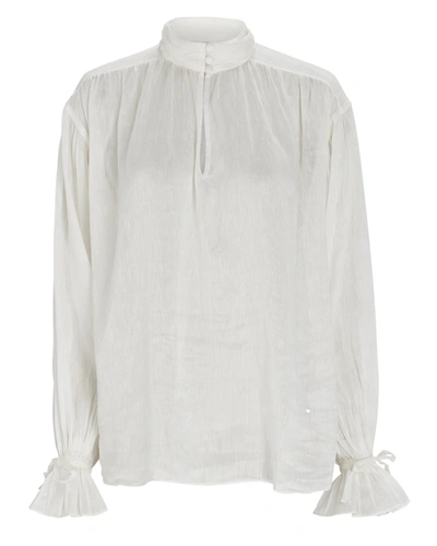 Shop Aje Grove Silk-linen Blouson Sleeve Top In White