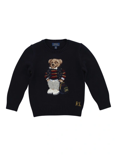 Shop Polo Ralph Lauren Inlaid Polo Bear Sweater In Blue