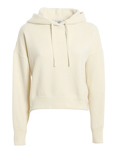 Shop Valentino Wool Blend Hooded Crop Sweatshirt In Cream