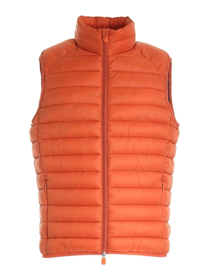 Shop Save The Duck Logo Patch Sleeveless Down Jacket In Orange