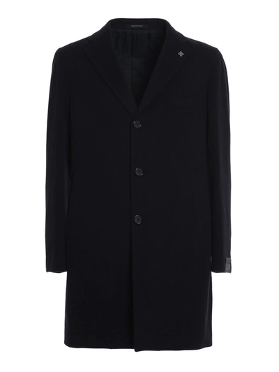 Shop Tagliatore Soft Wool And Cashmere Cloth Coat In Black In Blue