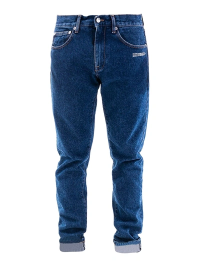 Shop Off-white Printed Denim Jeans In Blue