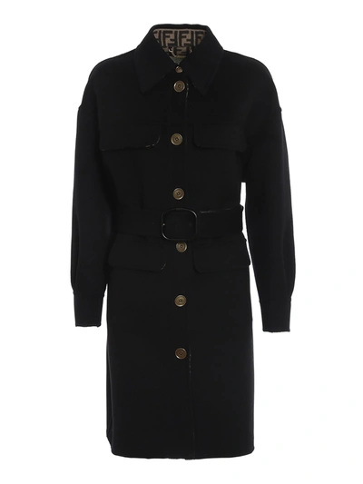 Shop Fendi Wool Blend Trench Coat In Black