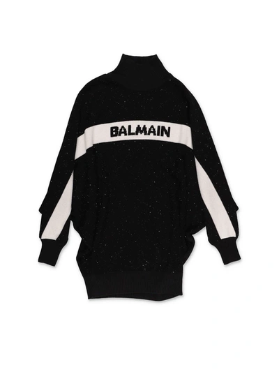 Shop Balmain High Neck Dress In Black
