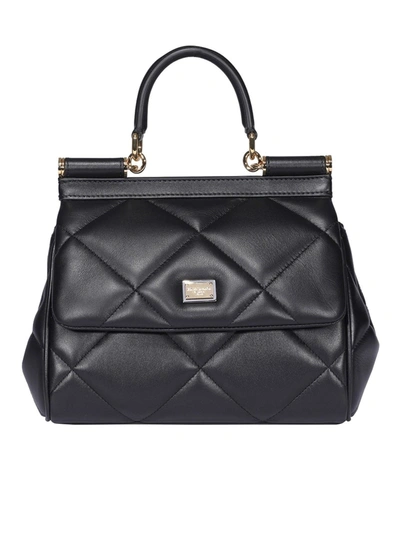 Shop Dolce & Gabbana Sicily S Bag In Aria Matelassé Calfskin In Black