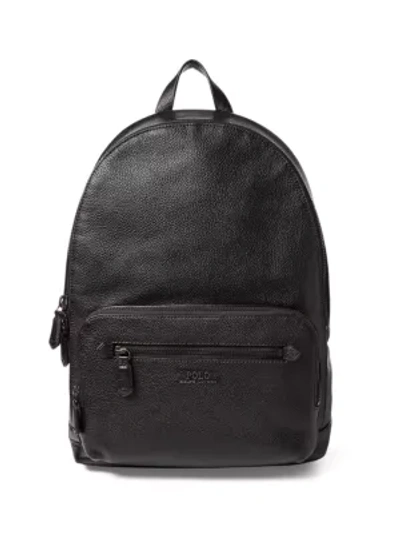Shop Polo Ralph Lauren Web Strap Pebbled Leather Backpack In Black