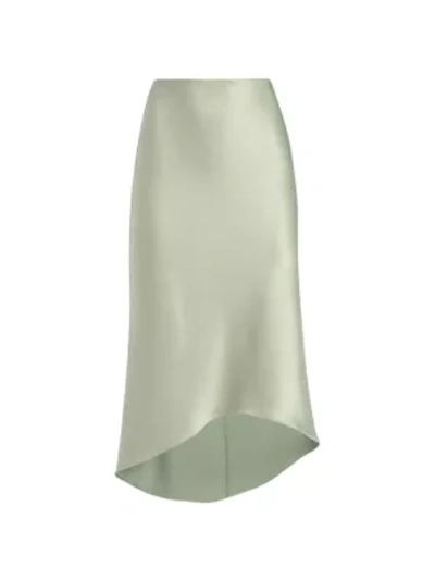 Shop Alice And Olivia Maeve Satin High-low Slip Skirt In Sage