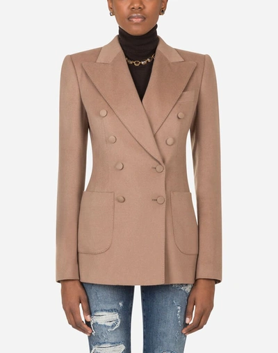 Shop Dolce & Gabbana Double-breasted Cashmere Jacket In Beige