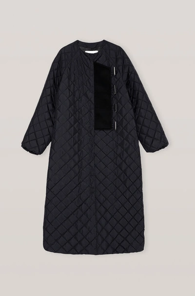Shop Ganni Long Sleeve Recycled Ripstop Quilt Coat In Black