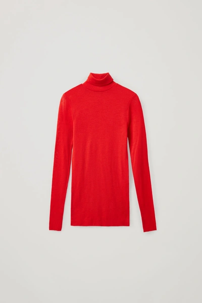Shop Cos Fine Roll-neck Wool Top In Red