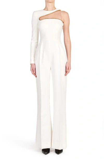 Shop Stella Mccartney Lyta One-shoulder Illusion Jumpsuit In White