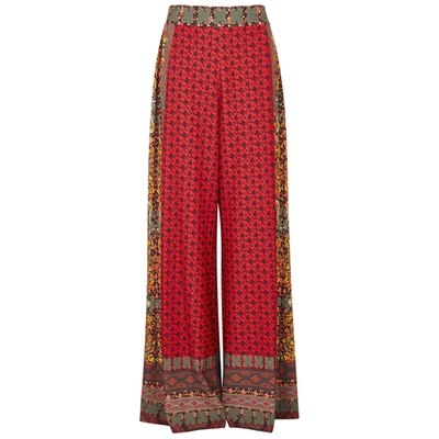 Shop Alice And Olivia Athena Printed Wide-leg Trousers In Red