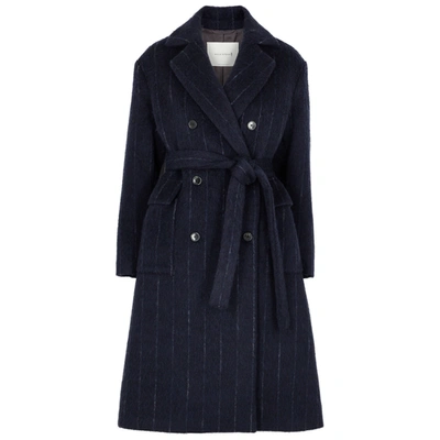 Shop Mackintosh Laurencekirk Striped Wool-blend Coat In Navy